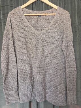 American Eagle Outfitters Taupe-Gray V-Neck Knit Sweater